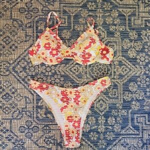 SHEIN Floral Bikini Set - Red and Yellow